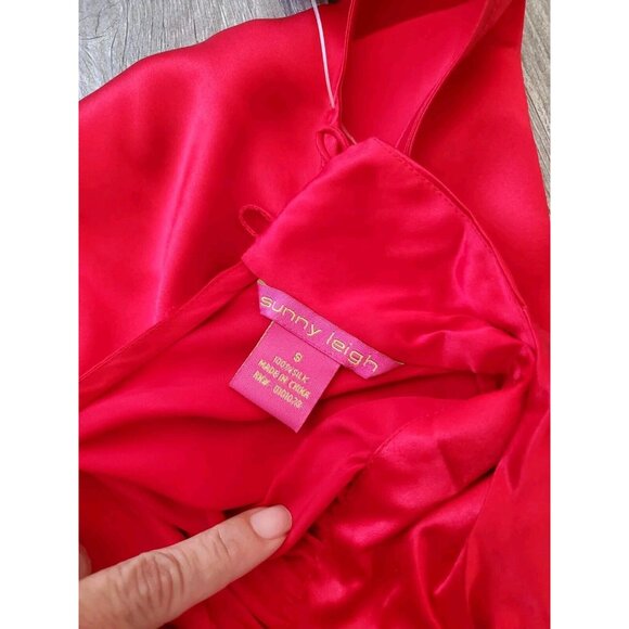 Sunny Leigh High Neck 100% Silk Sleeveless Red Blouse In Sz S - Picture 3 of 5